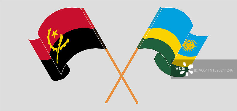 安哥拉和卢旺达国旗交叉飘扬图片素材