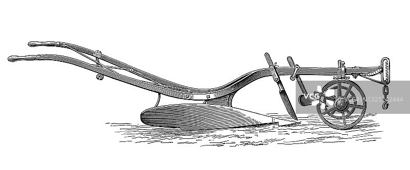 农业耕作工具古版画图片素材