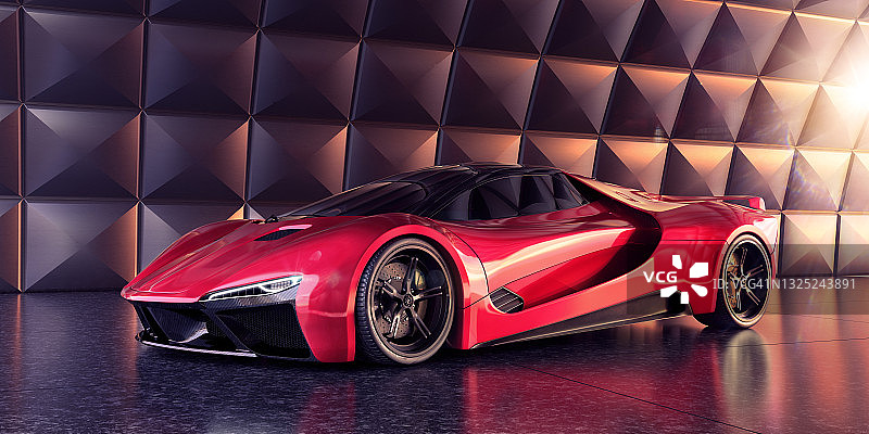 停放在建筑或展厅中的红色跑车图片素材