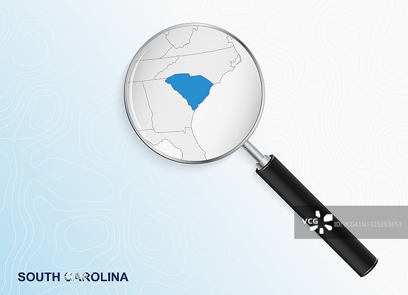 抽象地形背景下的南卡罗来纳州地图放大镜图片素材