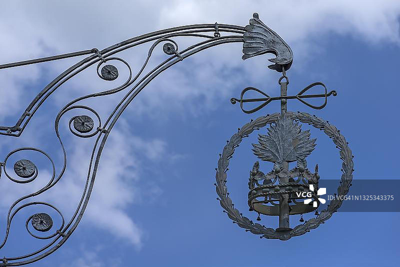 约1920年的鼻子标志，来自前戈尔德内克罗内旅馆，位于德国巴伐利亚州上普法尔茨苏尔茨巴赫-罗森贝格图片素材