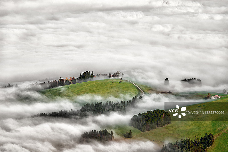瑞士 Hundwilerhöhe 附近 Appenzell 阿尔卑斯山的雾海图片素材