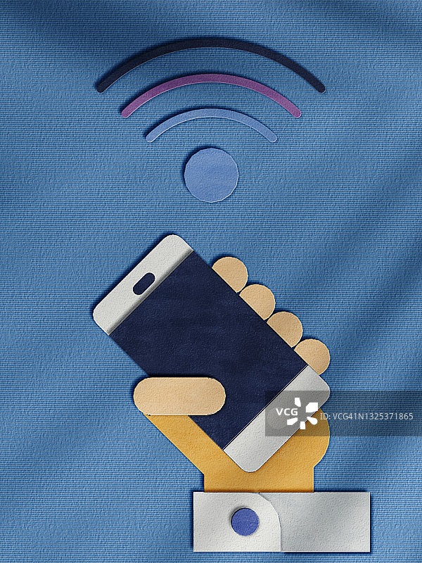 纸工艺中的智能手机与WIFI图片素材