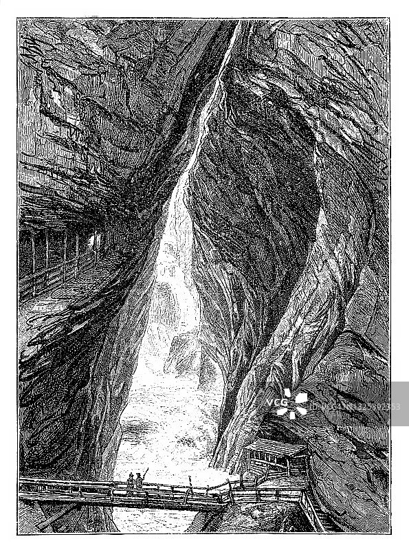 列支敦士登峡谷，位于萨尔茨堡以南 50 公里的奥地利阿尔卑斯山，是一个特别狭窄的峡谷，墙壁高达 300 米图片素材