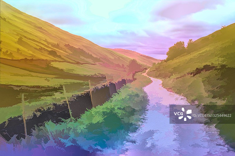 英国湖区Troutbeck山谷的彩虹色小路图片素材