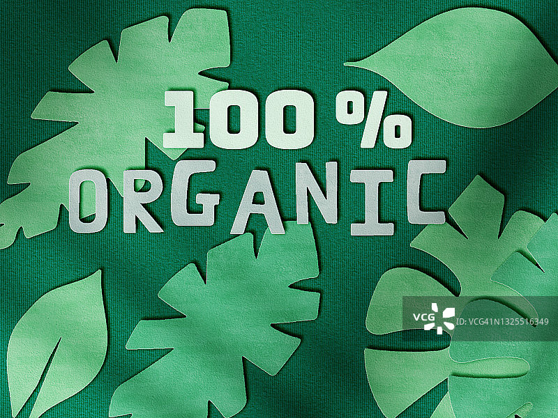 绿色再生纸上的100%有机文字图片素材