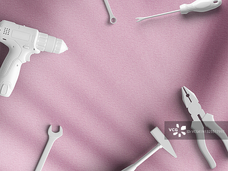 粉色背景下的塑料工具框架图片素材