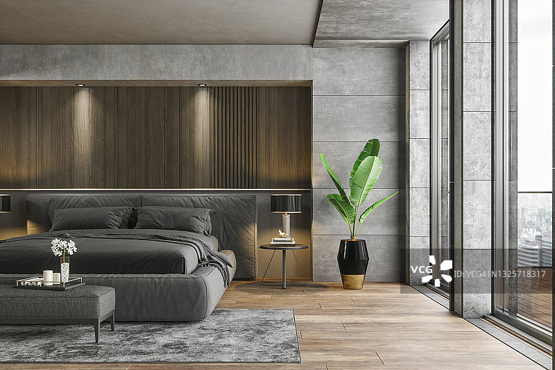 现代豪华灰色卧室图片素材