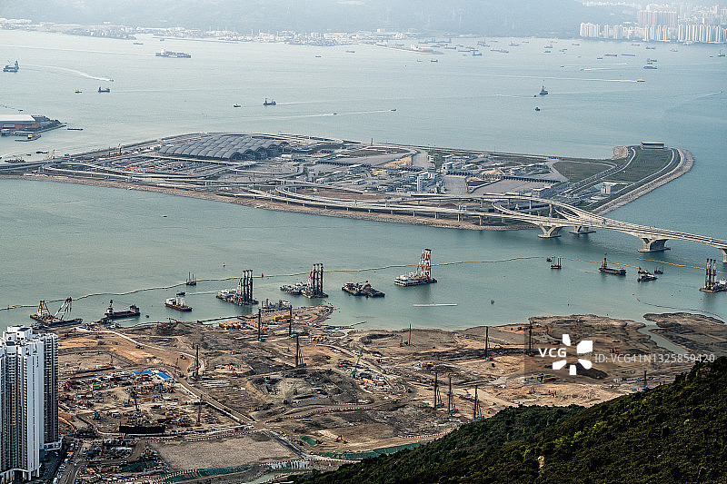 港珠澳大桥香港口岸及东涌新市镇发展建设工地鸟瞰图片素材