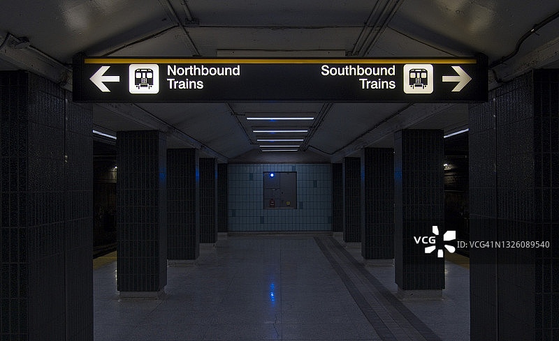 带有指向北行和南行站台标志的地铁站台图片素材