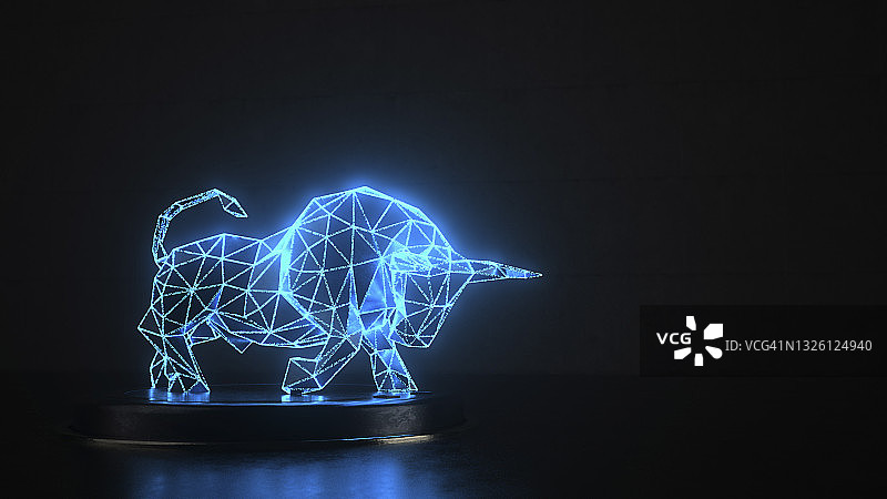 蓝色线框公牛3D模型图片素材