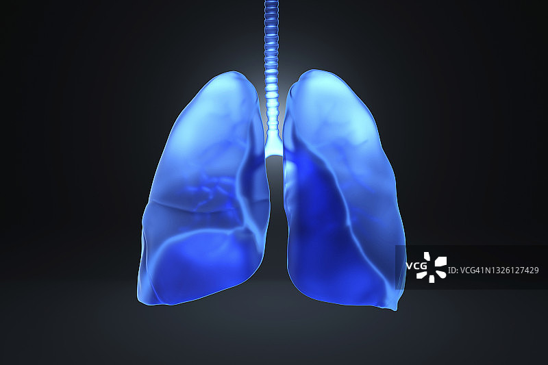 黑色背景上的蓝色人体肺部插图图片素材