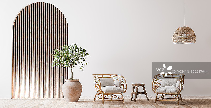 波西米亚风温馨客厅设计，明亮墙壁模型图片素材