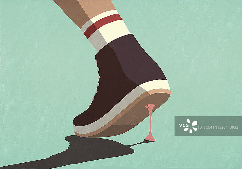 鞋底粘着的口香糖特写图片素材