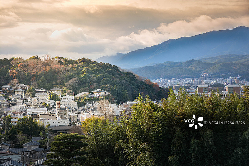 日本京都城市暮光鸟瞰图图片素材