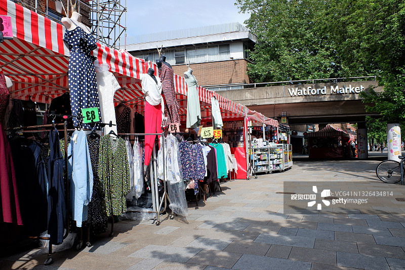 沃特福德高街的沃特福德市场摊位图片素材