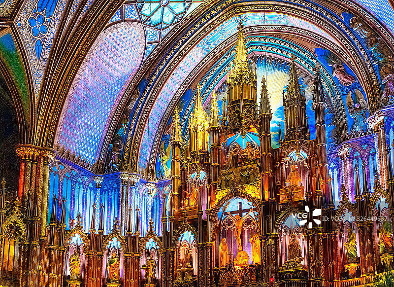 加拿大的蒙特利尔圣母大教堂内部图片素材