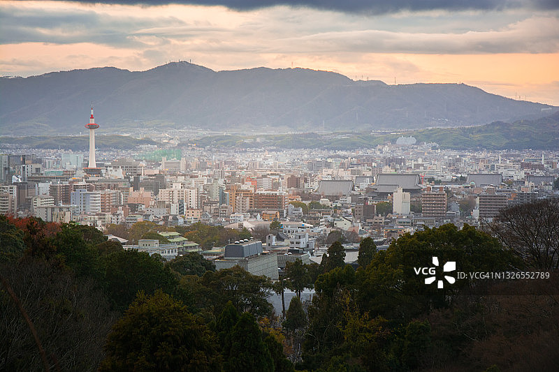 日本京都城市暮光鸟瞰图图片素材