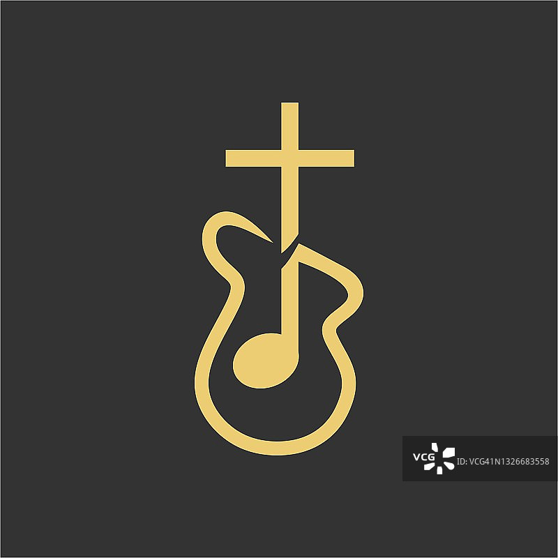 敬拜logo：基督教符号，耶稣的十字架、音符和吉他图片素材