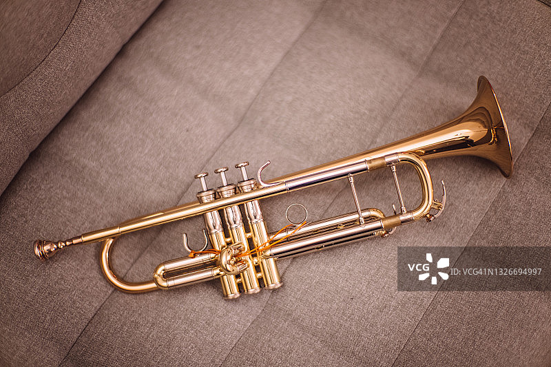 特写：家中的沙发上的小号图片素材