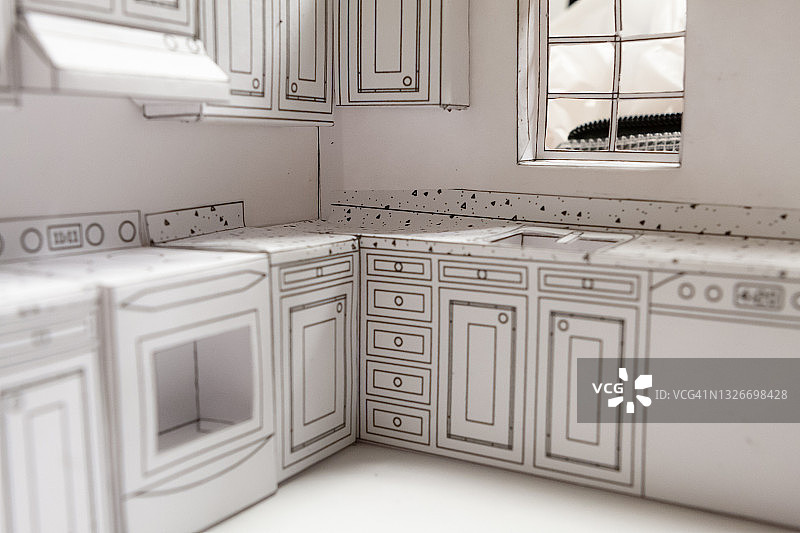 郊区厨房的纸模型图片素材