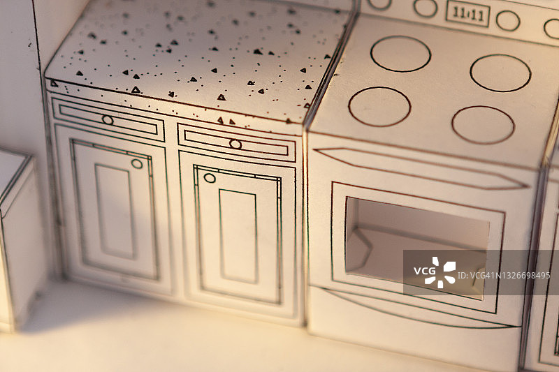 郊区厨房的纸模型图片素材