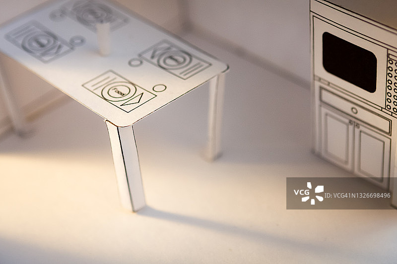 郊区厨房的纸模型图片素材