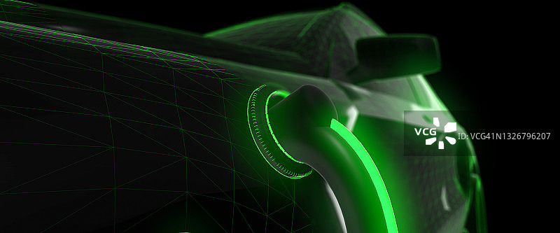 在充电站充电的现代电动绿色汽车3D渲染图片素材