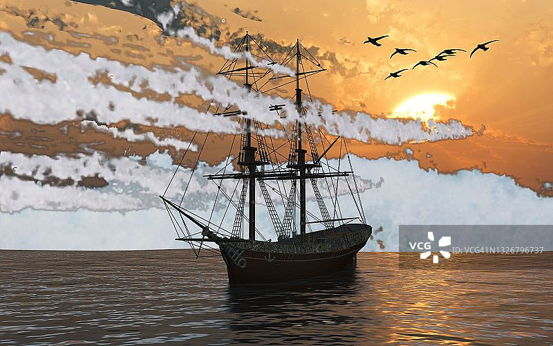 神秘的幽灵船图片素材