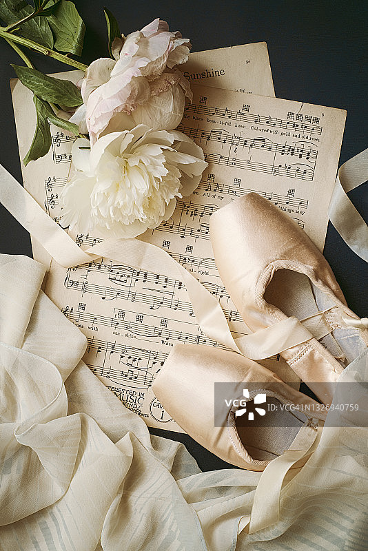 芭蕾舞鞋与乐谱图片素材