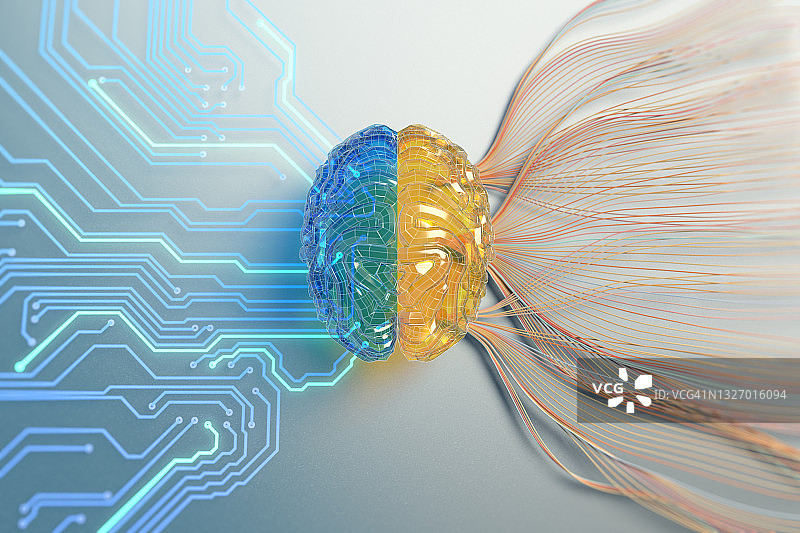 具有电路和大数据的AI大脑图片素材