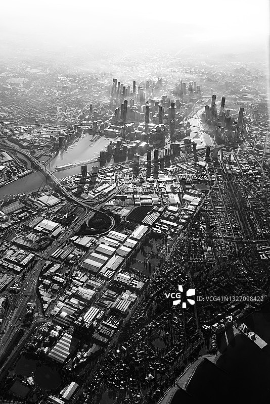 澳大利亚墨尔本中央商务区黑白航拍图图片素材