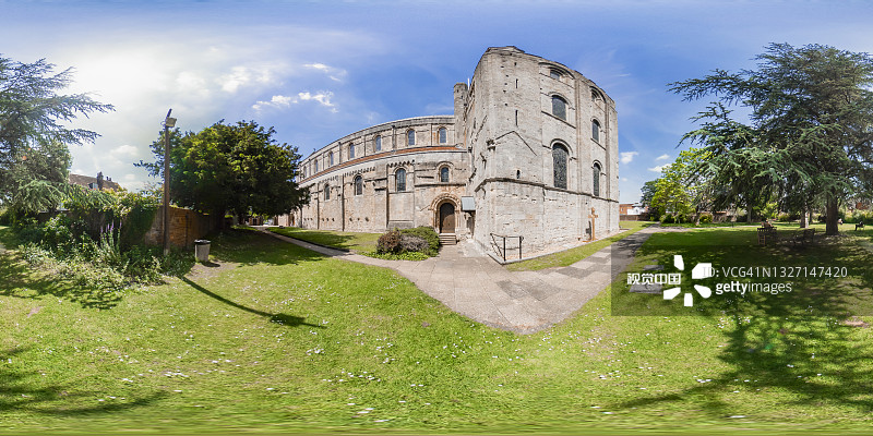 汉普郡罗姆sey镇历史悠久的修道院的360度全景图片素材