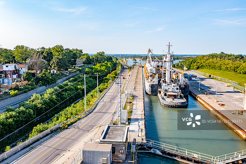 加拿大圣凯瑟琳斯韦兰运河和双飞行锁空景图片素材
