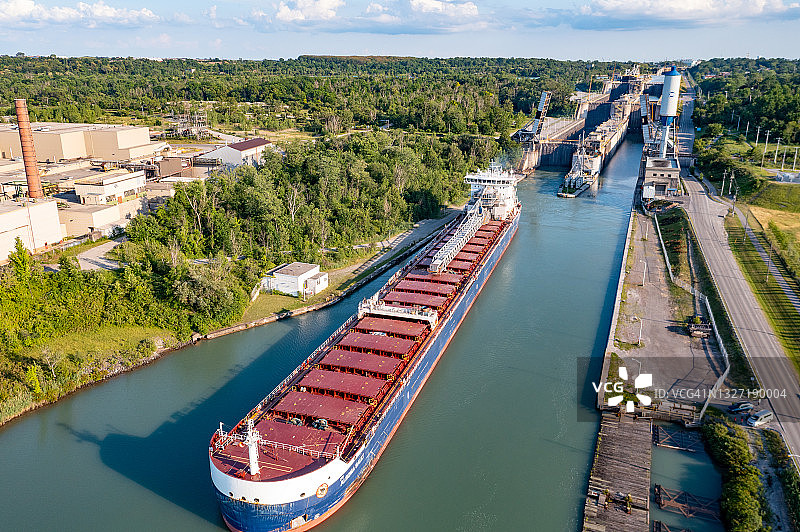 加拿大圣凯瑟琳斯韦兰运河和双飞行锁空景图片素材