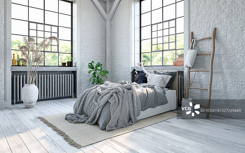 现代公寓床上的毯子图片素材