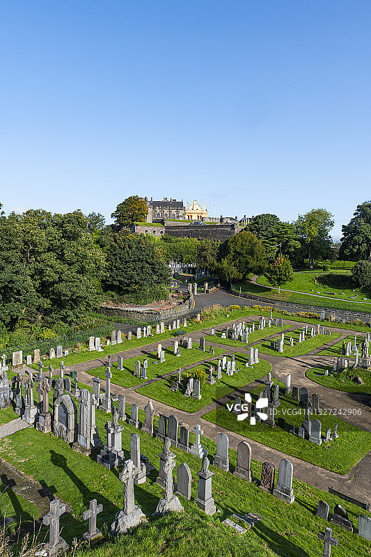 英国苏格兰斯特灵老城墓地和斯特灵城堡图片素材