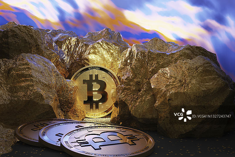 金块中的闪亮比特币图片素材