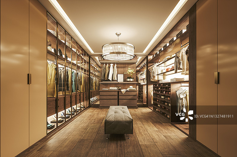 现代奢华步入式衣帽间内景图片素材