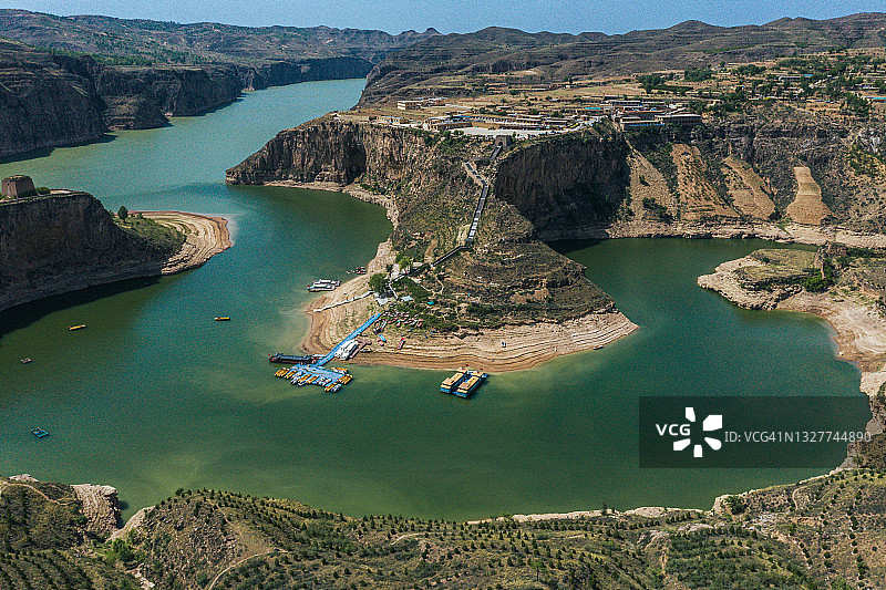 中国山西偏关老牛湾黄河源头风光航拍图片素材