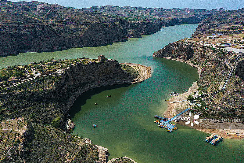 中国山西偏关老牛湾黄河源头风光航拍图片素材