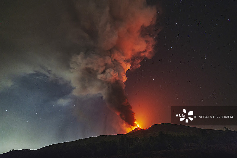 埃特纳火山于2021年7月9日喷发图片素材