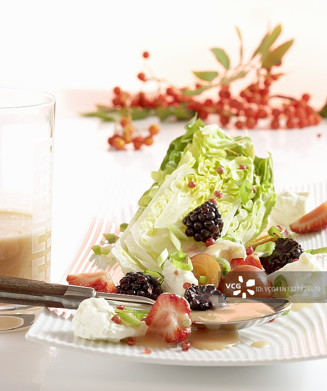 水果小宝石生菜配 rowan 浆果醋汁图片素材