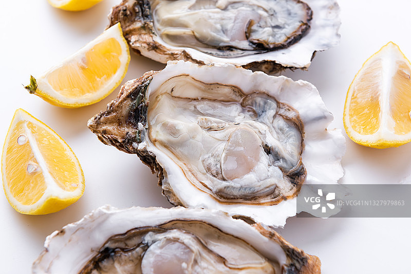 白色背景隔离的新鲜生蚝图片素材