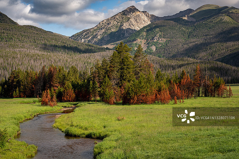 落基山国家公园的山脉和溪流图片素材
