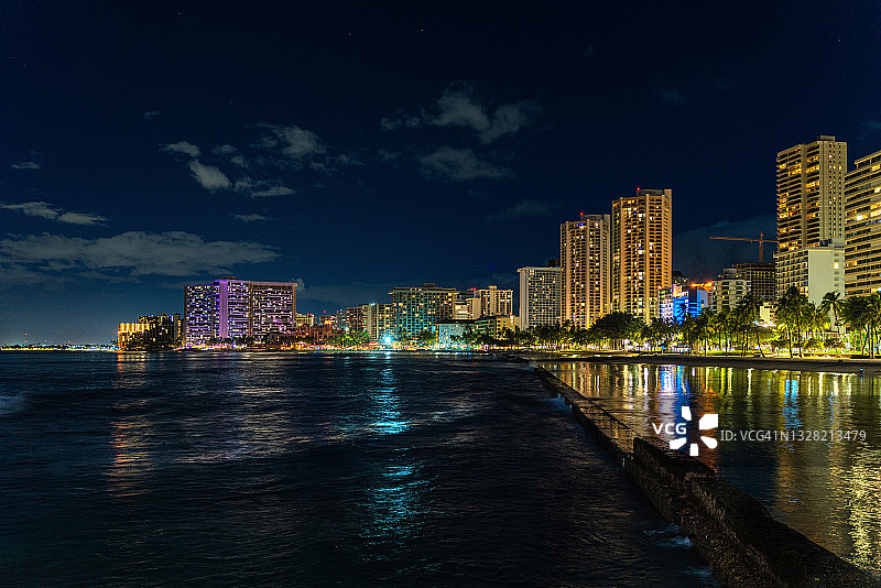 威基基海滩夜景 - 美国夏威夷州瓦胡岛图片素材