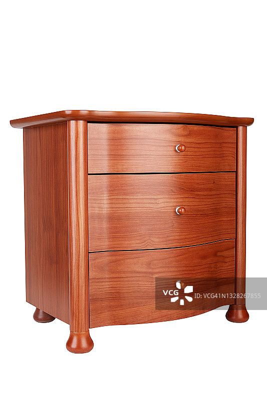 白色背景上的木制床头柜图片素材