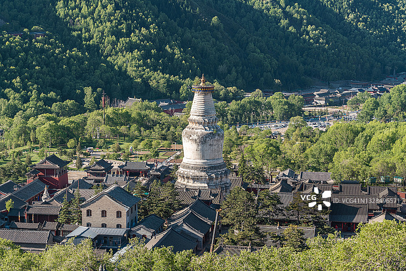 中国山西五台山塔院寺黄昏鸟瞰图图片素材