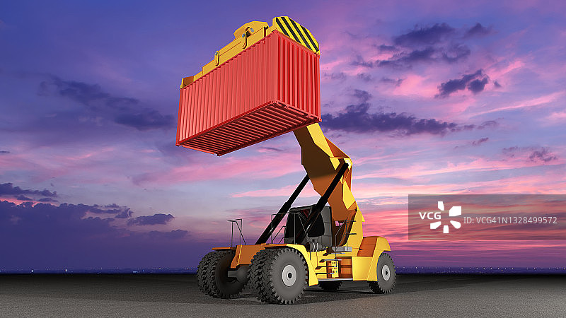 起重机卡车在仓库中吊装集装箱图片素材