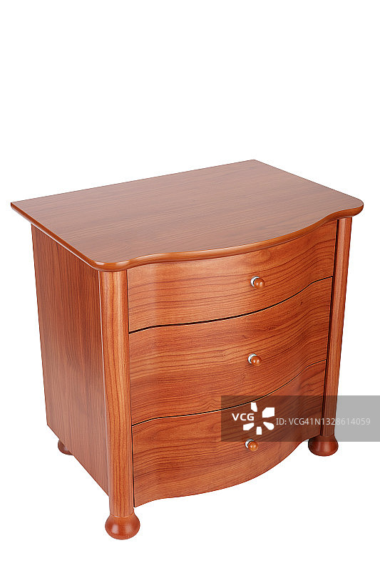 白色背景上的木制床头柜图片素材